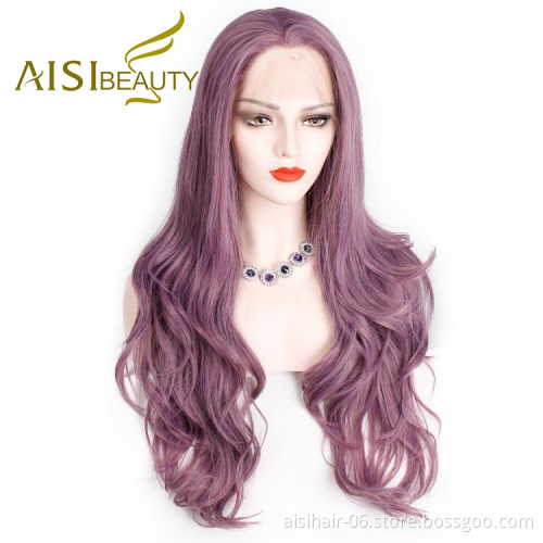 Aisi Beauty Wholesale Cheap Vendor Purple Curly Wave Wig Long Wavy Lace Frontal Synthetic Hair For Black Women Lace Front Wig